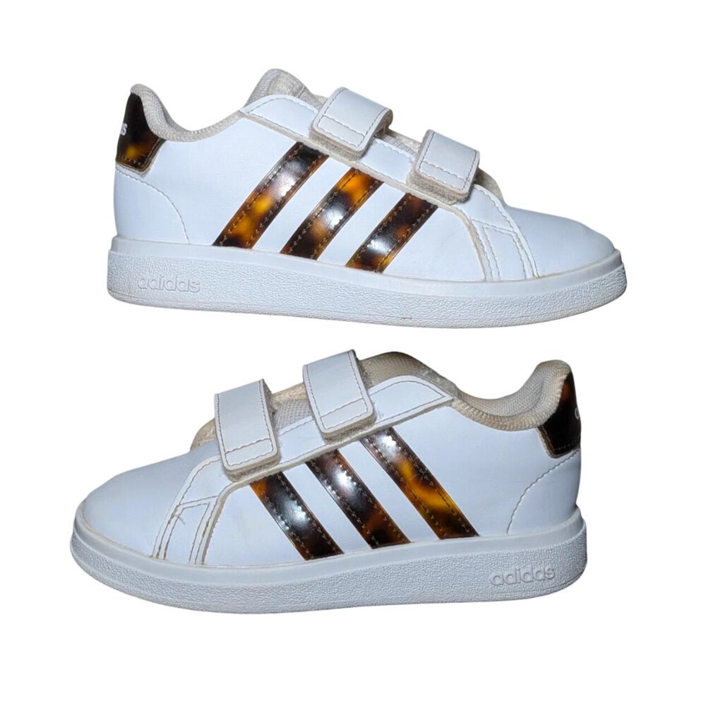 Adidas Grand Court 2.0 Toddler Kids Shoes Size 8.5K White Tortoiseshell HP5966